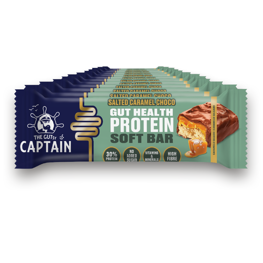 GUTsy Captain GUT HEALTH &  PROTEIN SOFT BAR - Chocolate de Caramelo Salgado 12x45g