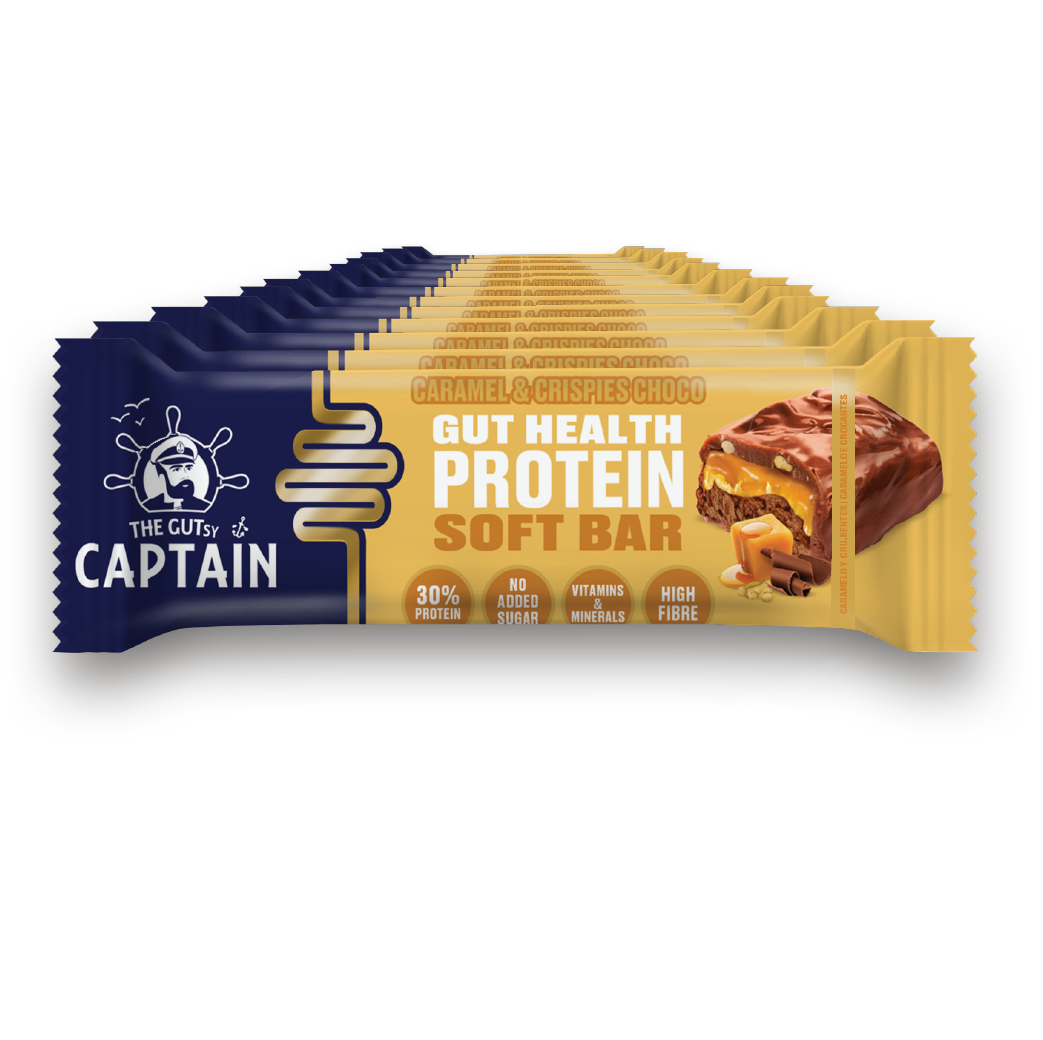 GUTsy Captain GUT HEALTH &  PROTEIN SOFT BAR - Chocolate com Caramelo e Crocante 12 x 45gs