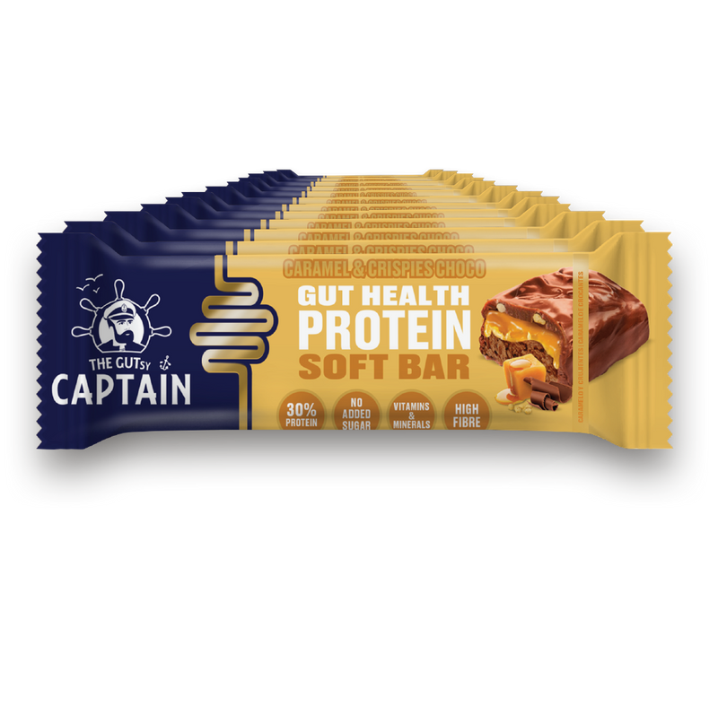 GUTsy Captain GUT HEALTH &  PROTEIN SOFT BAR - Chocolate com Caramelo e Crocante 12 x 50gs