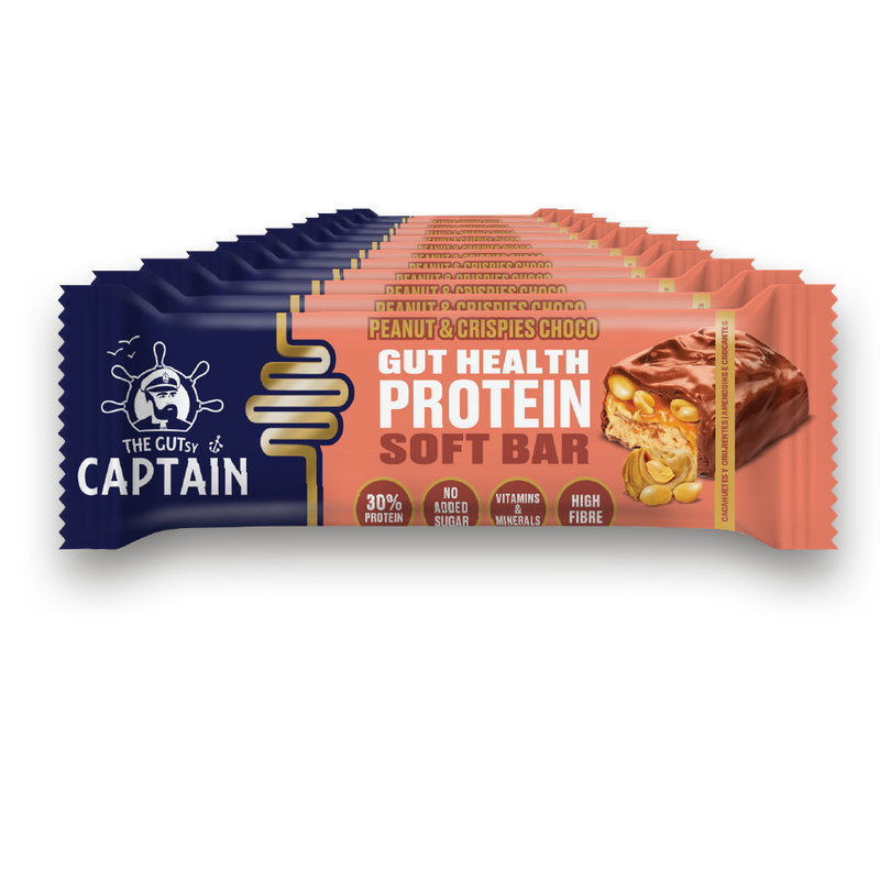 GUTsy Captain GUT HEALTH &  PROTEIN SOFT BAR - Chocolate com Amendoins e Crocantes 12 x 50g