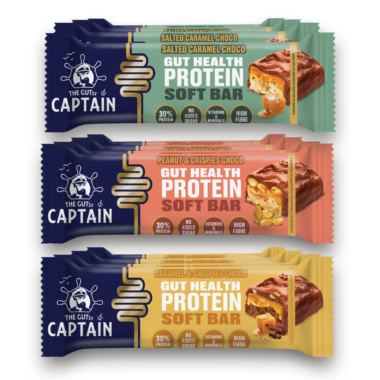 GUTsy Captain GUT HEALTH &  PROTEIN SOFT BAR - Pack Multi-sabor 12x45g