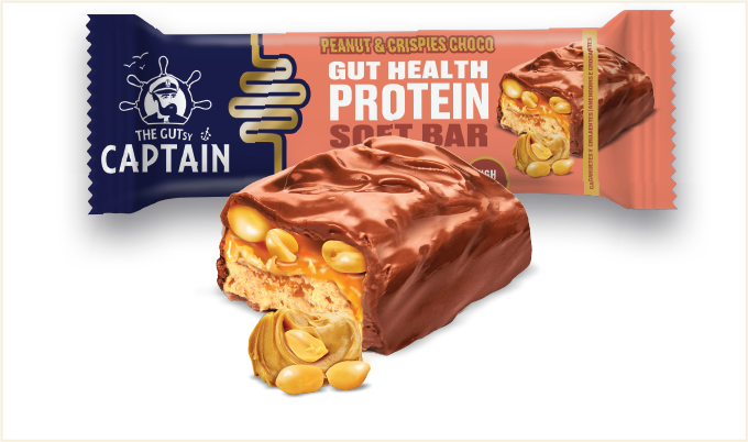 Barras Proteicas - Chocolate com Amendoins e Crocantes 12x45g (GUTsy Captain GUT HEALTH &  PROTEIN SOFT BAR)