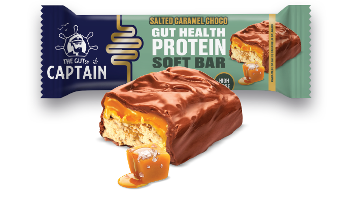 GUTsy Captain GUT HEALTH &  PROTEIN SOFT BAR - Chocolate de Caramelo Salgado 12x45g