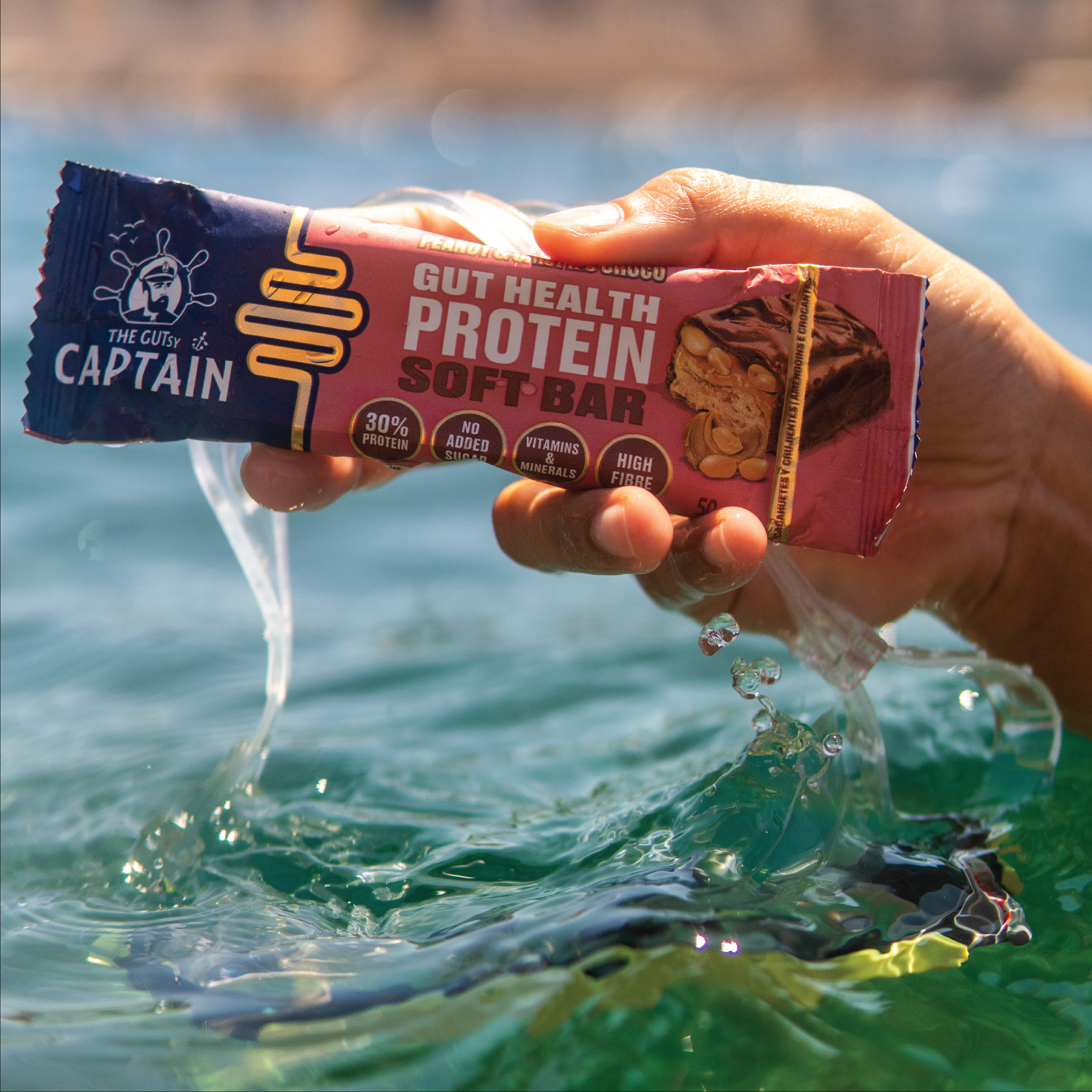 GUTsy Captain GUT HEALTH &  PROTEIN SOFT BAR - Chocolate com Amendoins e Crocantes 12x45g