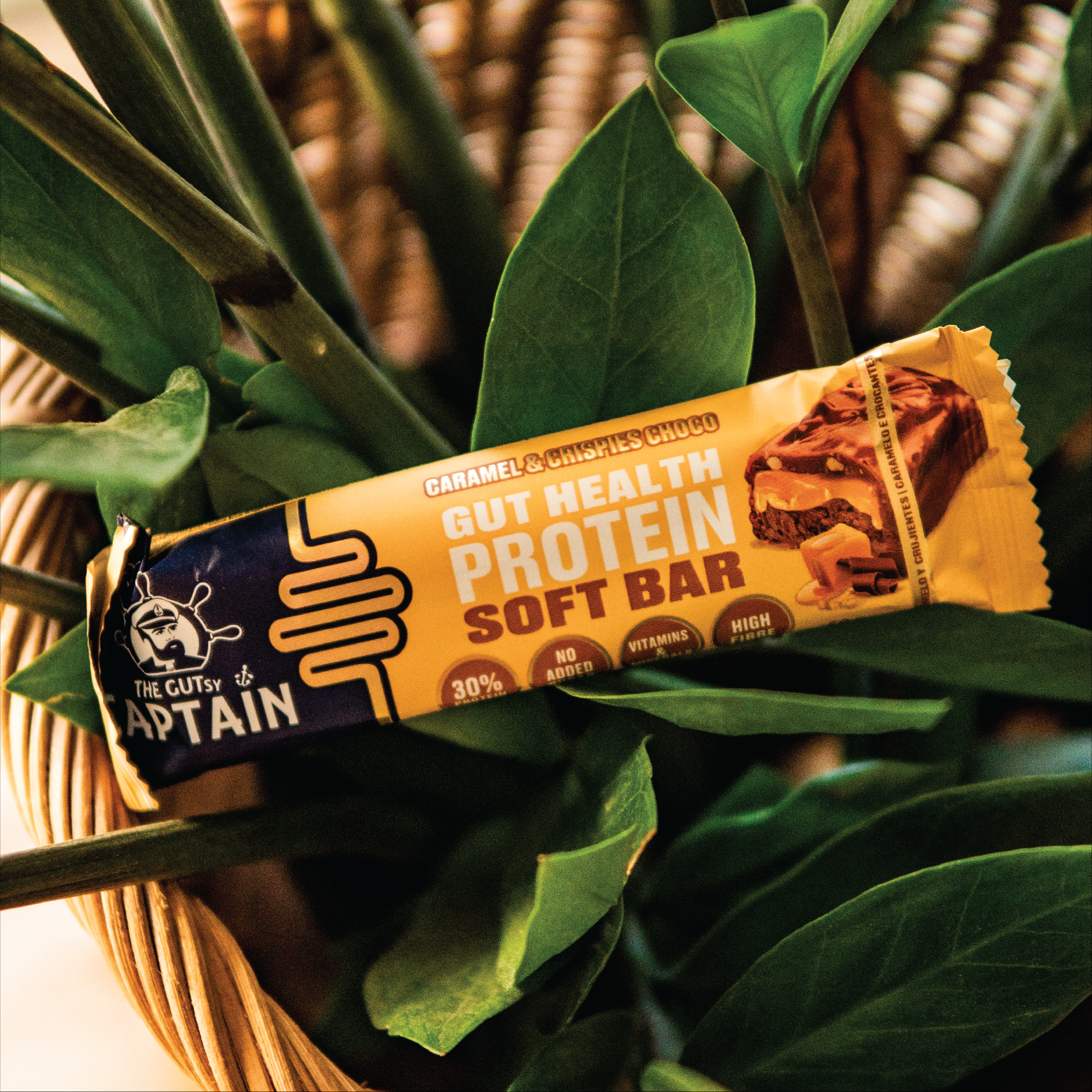 GUTsy Captain GUT HEALTH &  PROTEIN SOFT BAR - Chocolate com Caramelo e Crocante 12 x 45gs