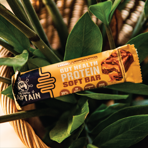 Barras Proteicas - Chocolate com Caramelo e Crocante 12x45gs (GUTsy Captain GUT HEALTH &  PROTEIN SOFT BAR)