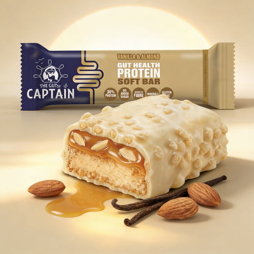 Barras Proteicas - Chocolate Branco e Amêndoa 12x45g (GUTsy Captain GUT HEALTH &  PROTEIN SOFT BAR)