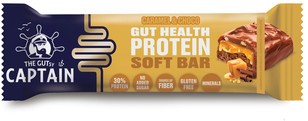 GUTsy Captain GUT HEALTH & PROTEIN SOFT BAR - Chocolate com Caramelo e Crocante 